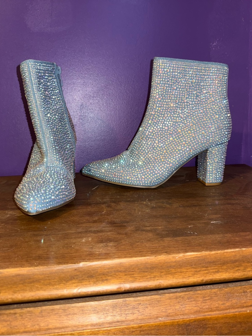 Embellished Silver Crystal Ankle Boots - Women
